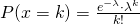 P(x=k) = \frac{e^{-\lambda} \cdot \lambda^k}{k!}