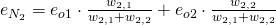 e_{N_{2}} = e_{o1} \cdot \frac{w_{2,1}}{w_{2,1} + w_{2,2}} + e_{o2} \cdot \frac{w_{2,2}}{w_{2,1} + w_{2,2}}