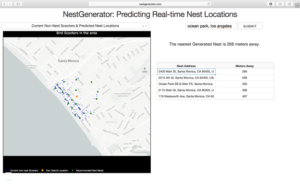 NestGenerator web-layout with nest addresses and proximity to nearest generated nests