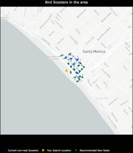 NestGenerator showcasing non-nest scooters and new nest recommendations utilizing the K-Means algorithm