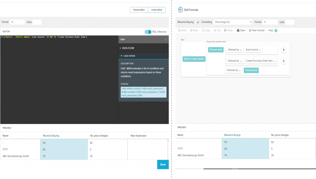 Celonis Code Editor vs Visual Editor